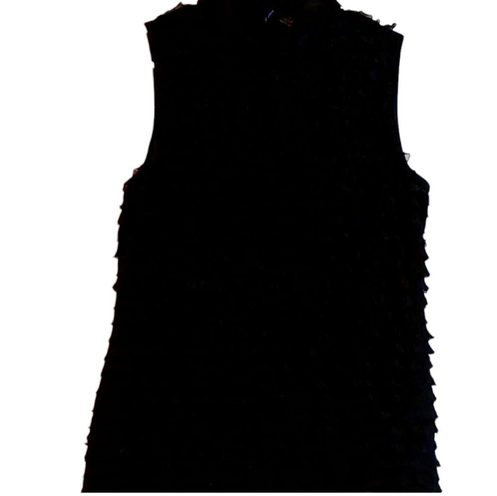 Vintage 90s Black Ruffle High Neck Sleeveless Top L EUC